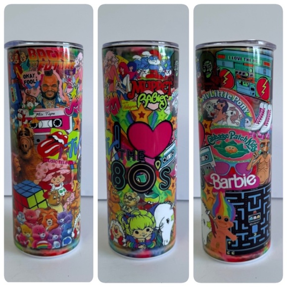 Retro 80s Pop Culture 20oz Skinny Tumbler - Picture 1 of 4